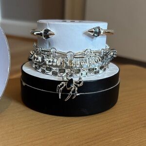 Hematite Charm Bracelet Stack! Bomb Party (4 bracelets) - Removable Spider Charm